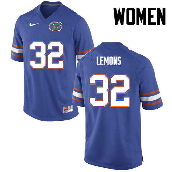 Women Florida Gators #32 Adarius Lemons College Football Jerseys-Blue